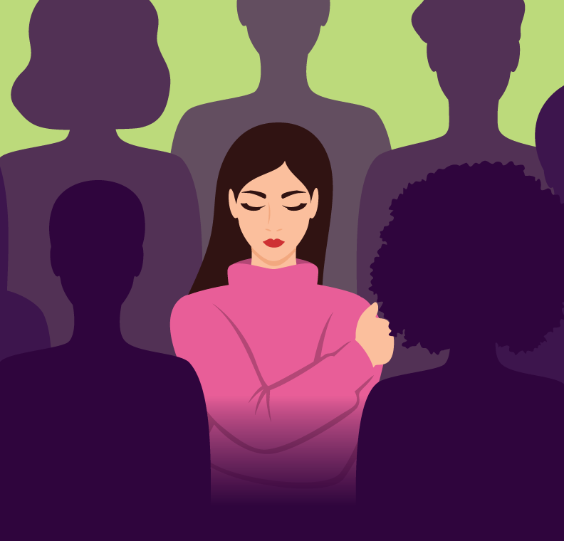 Illustration of a person feeling alone in a crowd