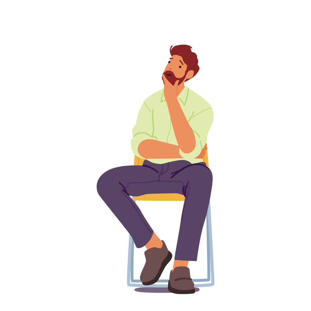Illustration of a man seated, lost in thought